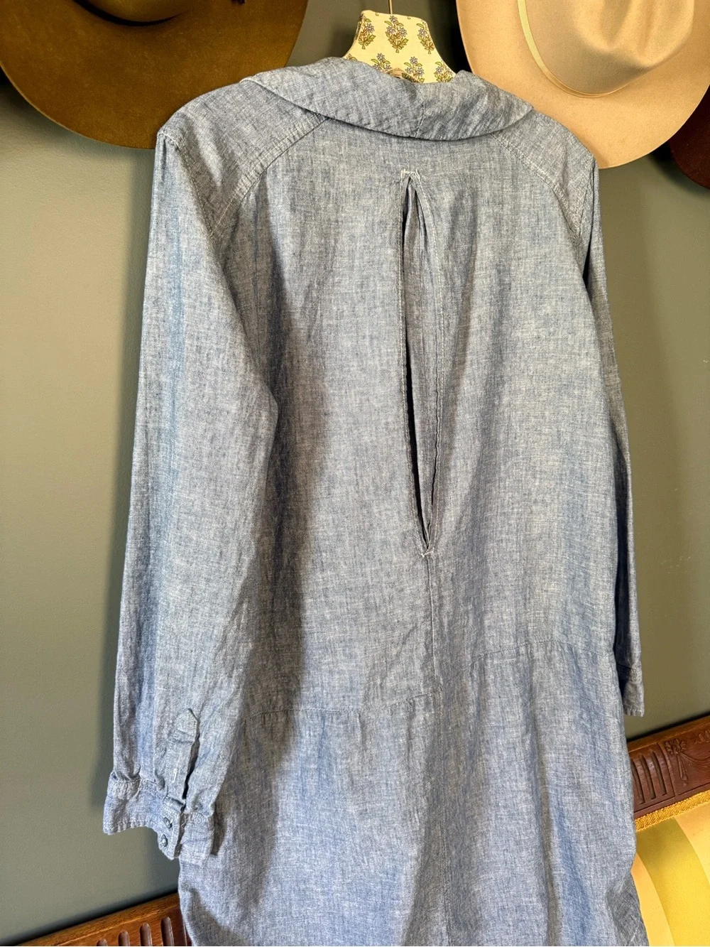 Free people Done up in denim chambray linen blend dress L